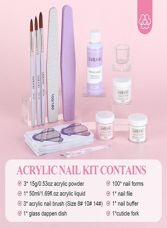 SAVILAND Acrylic Nail Kit Starter Set: Acrylic Nail Kit for Beginners with Everything White Pink Clear Acrylics Powder and Liquid Set #8/10/14 Nail Brush Forms Manicure Tools Home Nail Salon DIY - Image 2